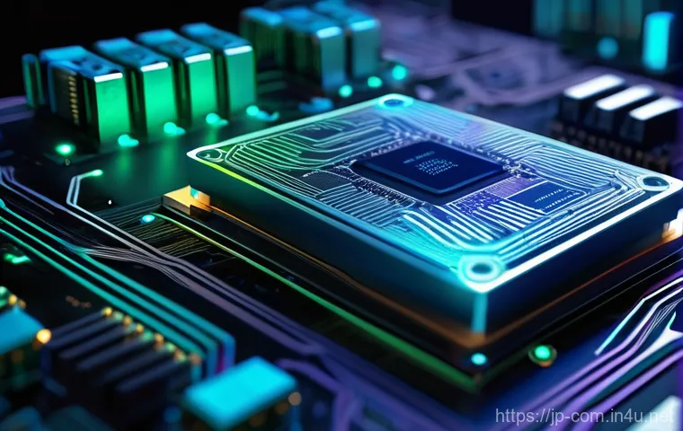 RAM 클럭 속도와 성능의 관계 - **A futuristic, conceptual depiction of RAM as a high-speed digital workbench for a CPU.** At the ce...