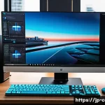 최신 CPU 출시 일정 - A sleek, modern workspace featuring a high-end desktop computer setup with the latest CPU and multip...