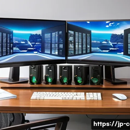 가성비 좋은 CPU 추천 - A modern Japanese home office setup focusing on a high-performance CPU workstation, featuring a slee...