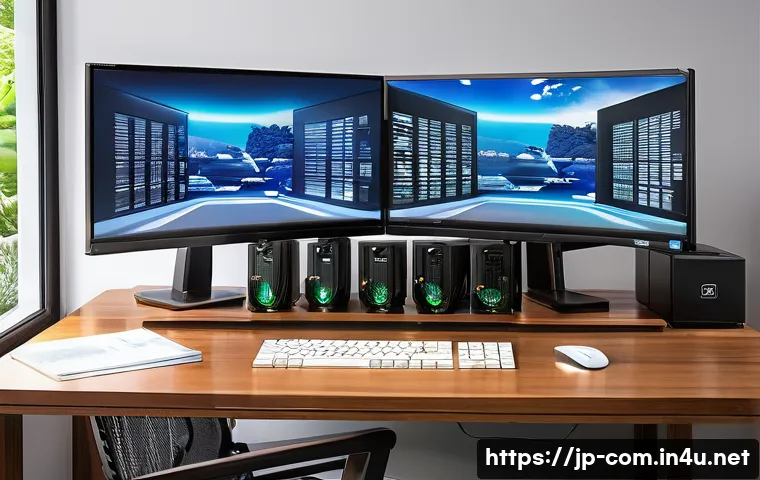 가성비 좋은 CPU 추천 - A modern Japanese home office setup focusing on a high-performance CPU workstation, featuring a slee...