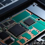 노트북의 SSD 업그레이드 방법 - A detailed close-up image of a modern laptop's internal components focusing on the SSD slot area. Th...